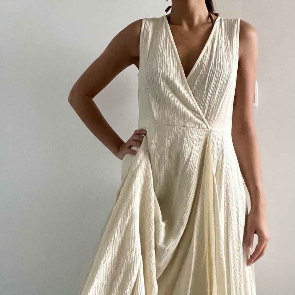 Calvin Klein | Cream asymmetric high low sleeveless maxi midi dress | Size 6